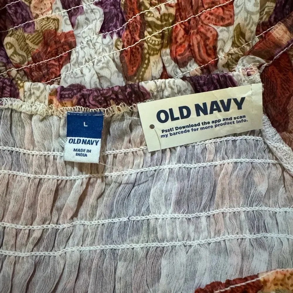 Old Navy Fitted Puff-Sleeve Smocked Top Autumn Leaves Size L